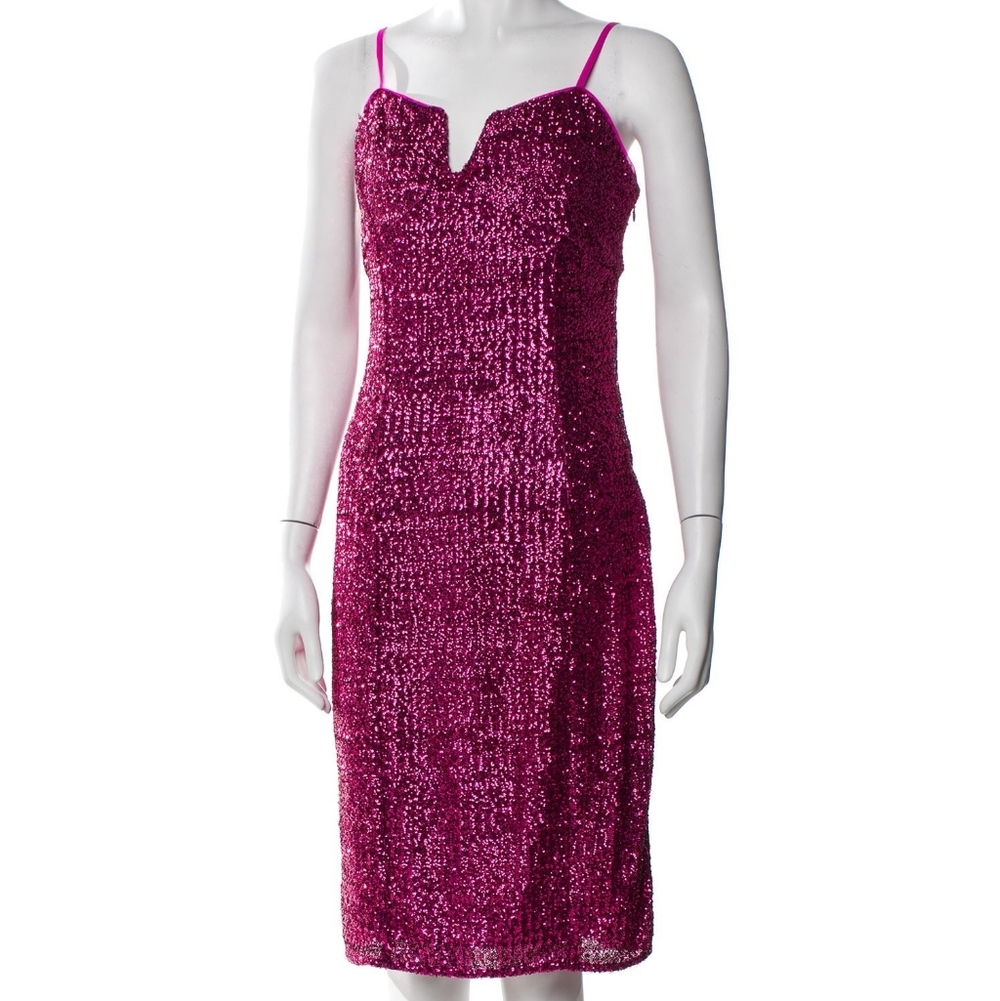 Walter Baker Magenta Pink Full Sequin Square Neck Sleeveless Midi Dress 8 NWT - Picture 3 of 3